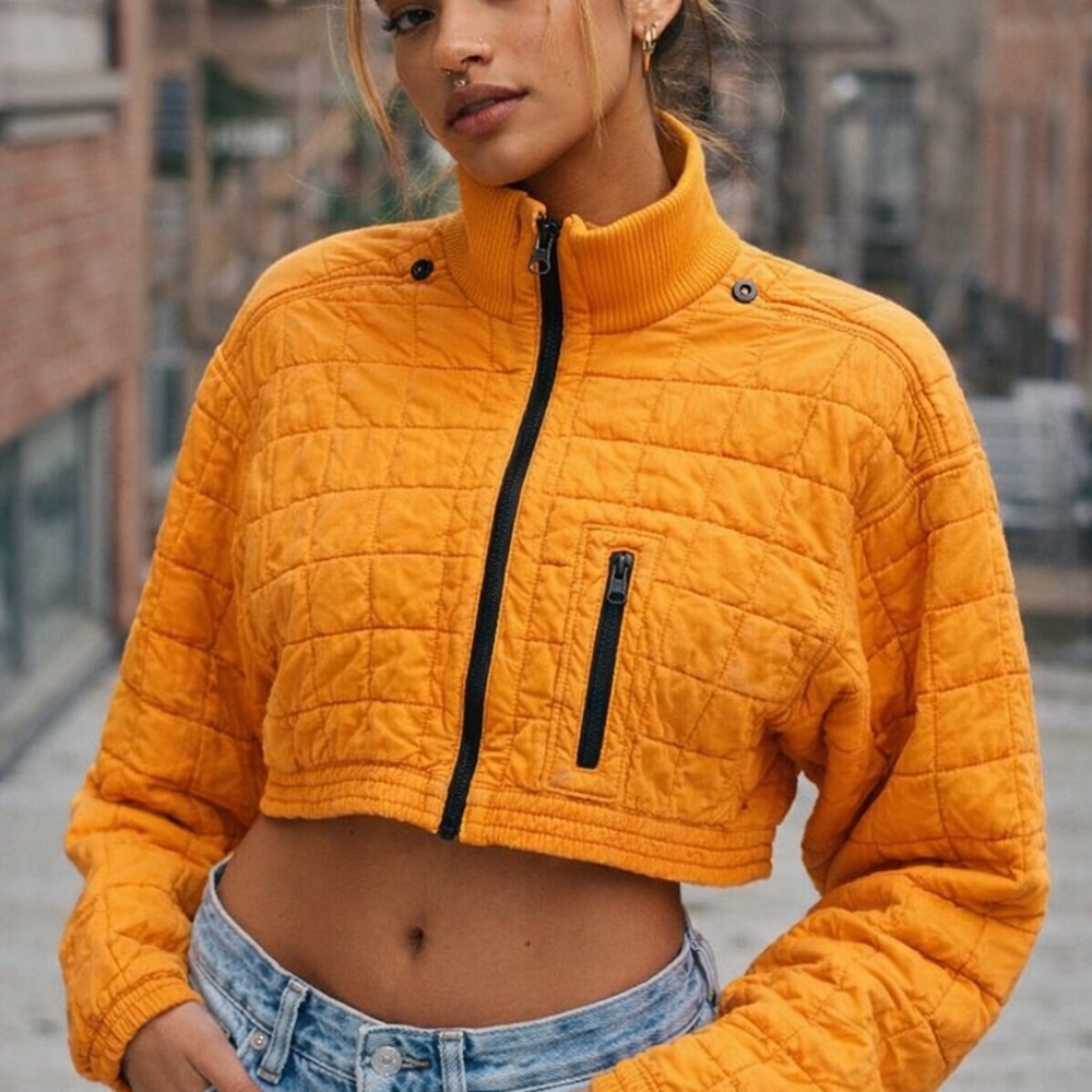 Yellow Urban Outfitters cropped puffer jacket bomber